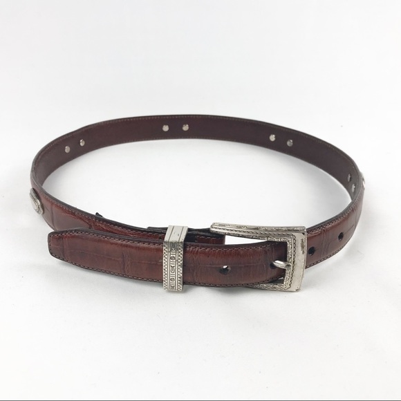 VINTAGE Brighton brown leather waist belt with silver buckle size medium 30" - Picture 2 of 9